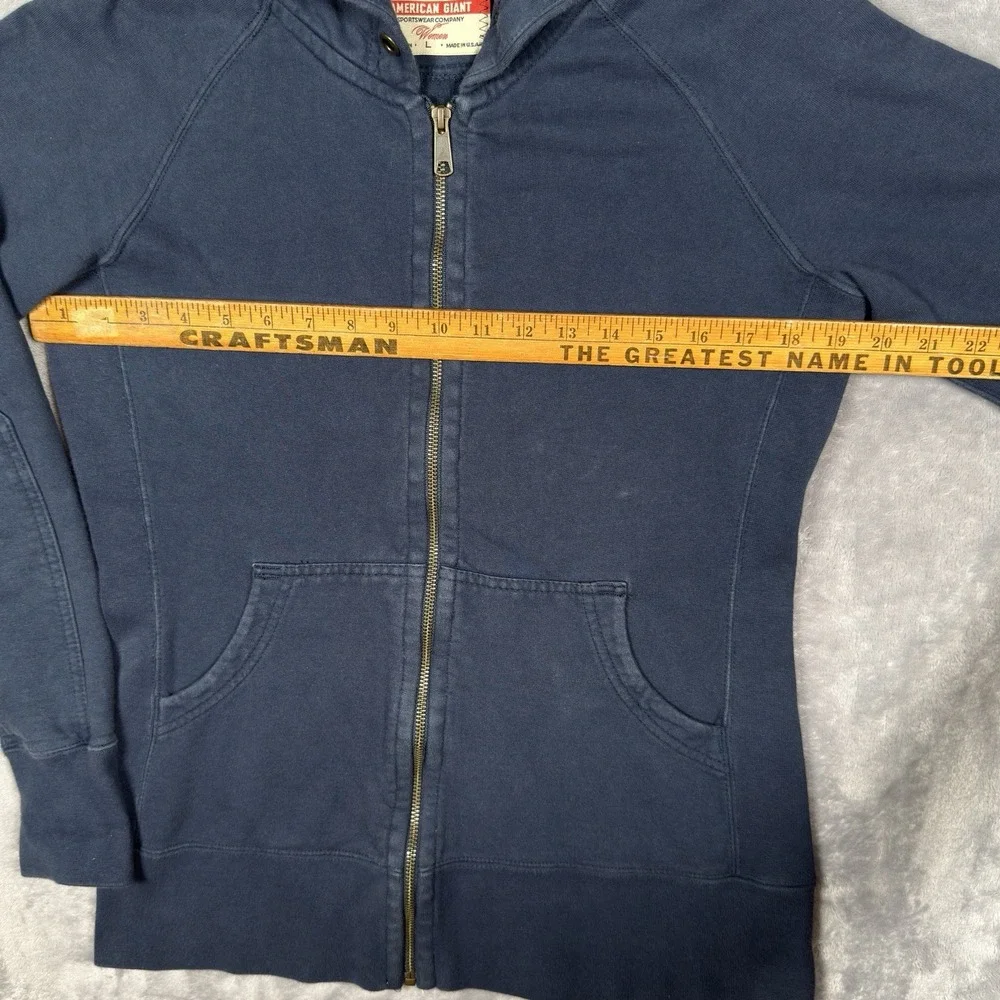 American‎ Giant Hoodie Womens L Blue Classic Full Zip Elbow Patches Heavyweight